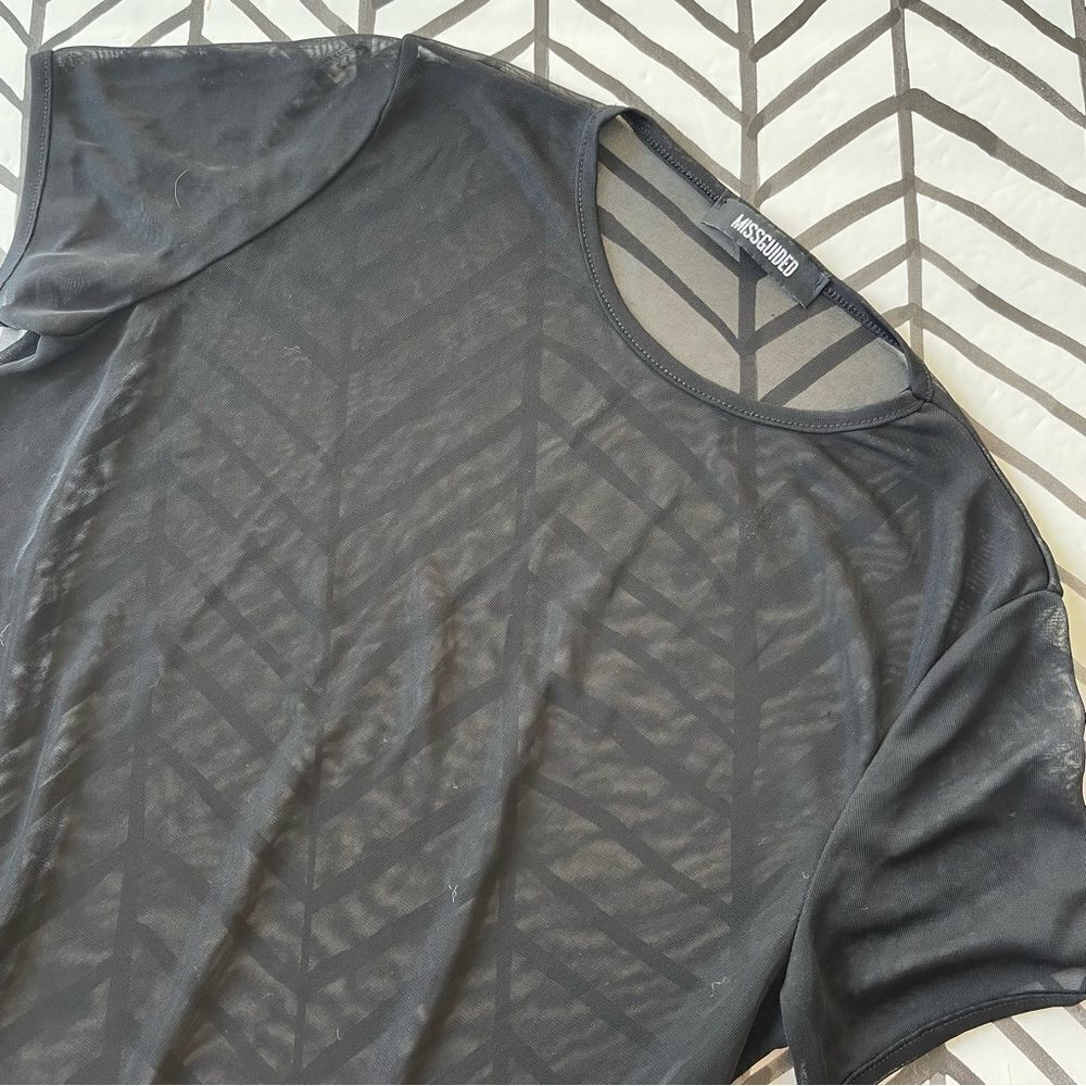 Missguided Sheer Black Short Sleeve Top - Picture 1 of 4